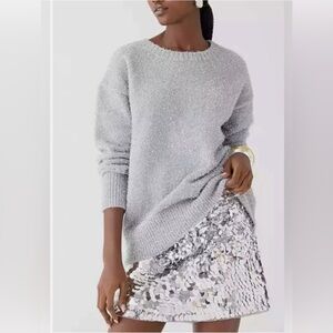 Re-Imagined by J. Crew Women’s silver metallic tinsel crew neck sweater size M